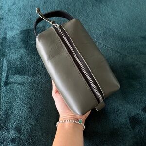 Olive Green Leather Pouch with Zipper